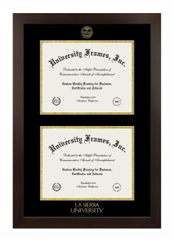 La Sierra University Double Diploma Frame in Manhattan Espresso with Black & Gold Mats for document: 8 1/2"h x 11"w  , document: 8 1/2"h x 11"w  