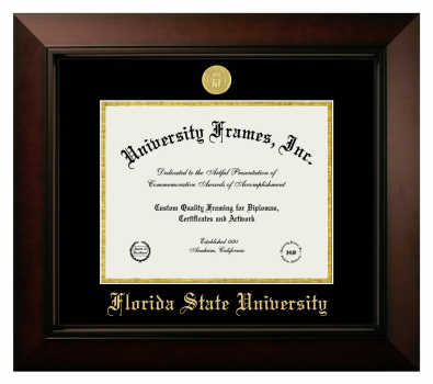 Florida State University Diploma Frame in Legacy Black Cherry with Black & Gold Mats for document: 8 1/2"h x 11"w  