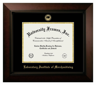 Laboratory Institute of Merchandising Diploma Frame in Legacy Black Cherry with Black & Gold Mats for document: 8 1/2"h x 11"w  