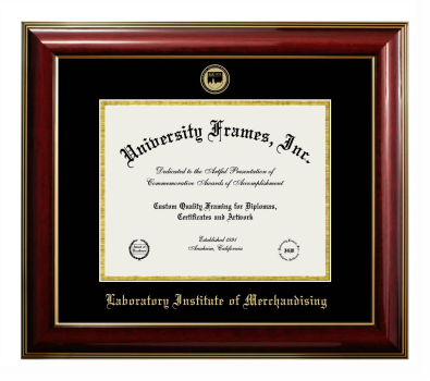 Laboratory Institute of Merchandising Diploma Frame in Classic Mahogany with Gold Trim with Black & Gold Mats for document: 8 1/2"h x 11"w  