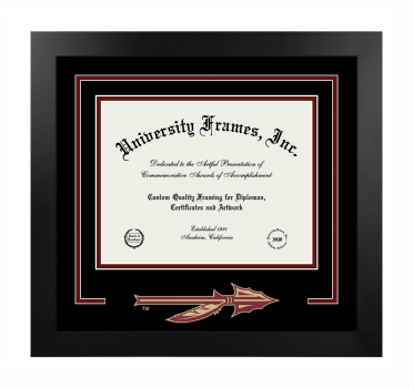 Florida State University College of Engineering Logo Mat Frame in Manhattan Black with Black & Maroon Mats for document: 8 1/2"h x 11"w  