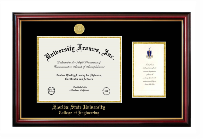 Florida State University College of Engineering Diploma with Announcement Frame in Petite Mahogany with Gold Trim with Black & Gold Mats for document: 8 1/2"h x 11"w  , diploma: 7"h x 4"w  