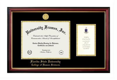 Florida State University College of Human Sciences Diploma with Announcement Frame in Petite Mahogany with Gold Trim with Black & Gold Mats for document: 8 1/2"h x 11"w  , diploma: 7"h x 4"w  
