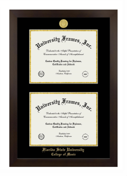 Florida State University College of Music Double Diploma Frame in Manhattan Espresso with Black & Gold Mats for document: 8 1/2"h x 11"w  , document: 8 1/2"h x 11"w  
