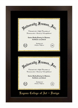 Laguna College of Art + Design Double Diploma Frame in Manhattan Espresso with Black & Gold Mats for document: 8 1/2"h x 11"w  , document: 8 1/2"h x 11"w  