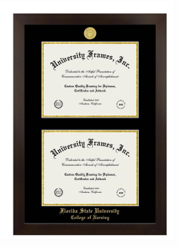 Florida State University College of Nursing Double Diploma Frame in Manhattan Espresso with Black & Gold Mats for document: 8 1/2"h x 11"w  , document: 8 1/2"h x 11"w  