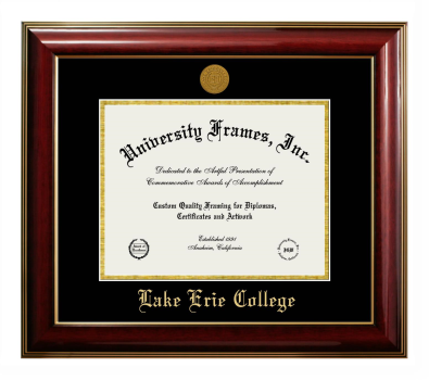 Lake Erie College Diploma Frame in Classic Mahogany with Gold Trim with Black & Gold Mats for document: 8 1/2"h x 11"w  