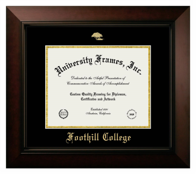 Foothill College Diploma Frame in Legacy Black Cherry with Black & Gold Mats for document: 8 1/2"h x 11"w  