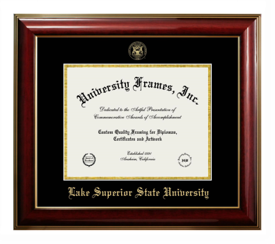 Lake Superior State University Diploma Frame in Classic Mahogany with Gold Trim with Black & Gold Mats for document: 8 1/2"h x 11"w  