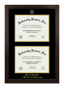 Forest Institute of Professional Psychology Double Diploma Frame in Manhattan Espresso with Black & Gold Mats for document: 8 1/2"h x 11"w  , document: 8 1/2"h x 11"w  