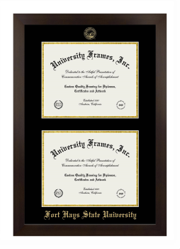 Fort Hays State University Double Diploma Frame in Manhattan Espresso with Black & Gold Mats for document: 8 1/2"h x 11"w  , document: 8 1/2"h x 11"w  