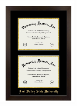 Fort Valley State University Double Diploma Frame in Manhattan Espresso with Black & Gold Mats for document: 8 1/2"h x 11"w  , document: 8 1/2"h x 11"w  