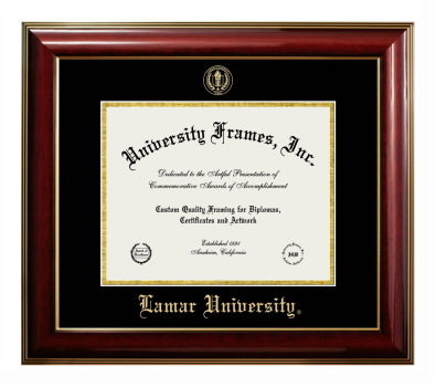Lamar University Diploma Frame in Classic Mahogany with Gold Trim with Black & Gold Mats for document: 8 1/2"h x 11"w  