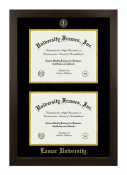 Lamar University Double Diploma Frame in Manhattan Espresso with Black & Gold Mats for document: 8 1/2"h x 11"w  , document: 8 1/2"h x 11"w  