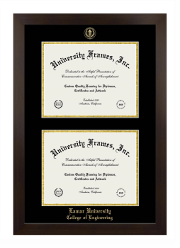 Lamar University College of Engineering Double Diploma Frame in Manhattan Espresso with Black & Gold Mats for document: 8 1/2"h x 11"w  , document: 8 1/2"h x 11"w  