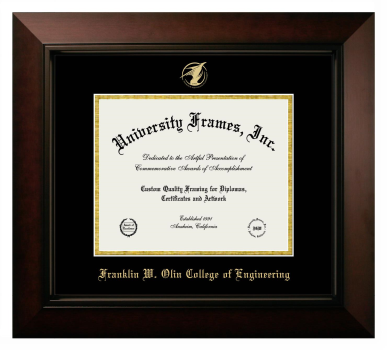 Franklin W. Olin College of Engineering Diploma Frame in Legacy Black Cherry with Black & Gold Mats for document: 8"h x 10"w  