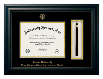 Lamar University Mary Morgan Moore Department of Music Diploma with Tassel Box Frame in Satin Black with Black & Gold Mats for document: 8 1/2"h x 11"w  
