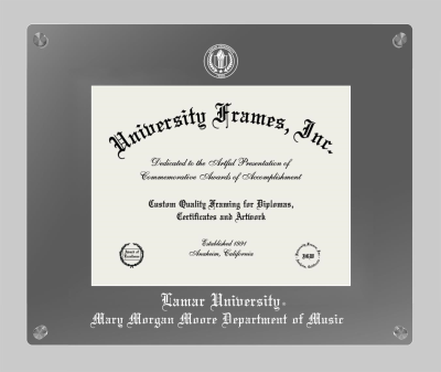 Lamar University Mary Morgan Moore Department of Music Lucent Clear-over-Smoke Frame in Lucent Smoke Moulding with Lucent Smoke Mat for document: 8 1/2"h x 11"w  