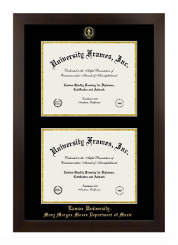 Lamar University Mary Morgan Moore Department of Music Double Diploma Frame in Manhattan Espresso with Black & Gold Mats for document: 8 1/2"h x 11"w  , document: 8 1/2"h x 11"w  