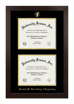 Franklin W. Olin College of Engineering Double Diploma Frame in Manhattan Espresso with Black & Gold Mats for document: 8"h x 10"w  , document: 8"h x 10"w  