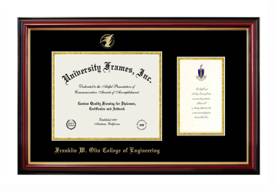 Franklin W. Olin College of Engineering Diploma with Announcement Frame in Petite Mahogany with Gold Trim with Black & Gold Mats for document: 8"h x 10"w  , diploma: 7"h x 4"w  