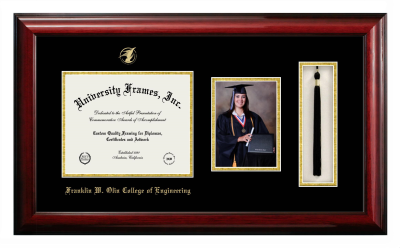 Franklin W. Olin College of Engineering Diploma with 5 x 7 Portrait & Tassel Box Frame in Classic Mahogany with Black & Gold Mats for document: 8"h x 10"w  