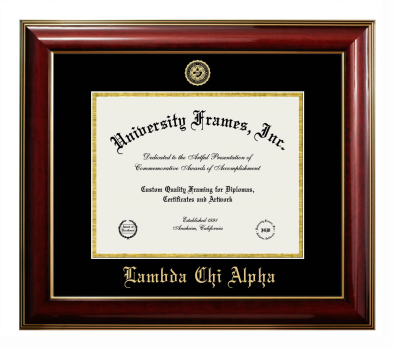 Lambda Chi Alpha Diploma Frame in Classic Mahogany with Gold Trim with Black & Gold Mats for document: 8 1/2"h x 11"w  