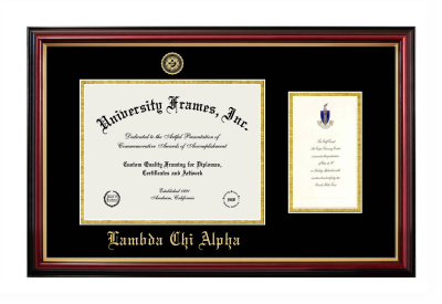 Lambda Chi Alpha Diploma with Announcement Frame in Petite Mahogany with Gold Trim with Black & Gold Mats for document: 8 1/2"h x 11"w  , diploma: 7"h x 4"w  