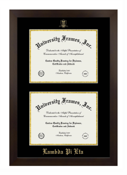 Lambda Pi Eta Double Diploma Frame in Manhattan Espresso with Black & Gold Mats for document: 8 1/2"h x 11"w  , document: 8 1/2"h x 11"w  
