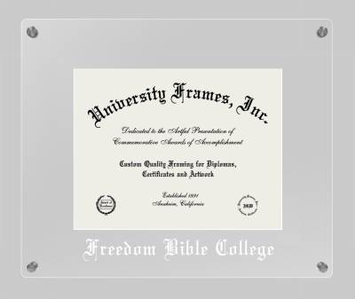 Freedom Bible College Lucent Clear-over-Clear Frame in Lucent Clear Moulding with Lucent Clear Mat for document: 8 1/2"h x 11"w  