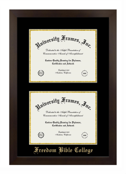 Freedom Bible College Double Diploma Frame in Manhattan Espresso with Black & Gold Mats for document: 8 1/2"h x 11"w  , document: 8 1/2"h x 11"w  