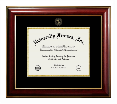 Fresno City College Diploma Frame in Classic Mahogany with Gold Trim with Black & Gold Mats for document: 8 1/2"h x 11"w  