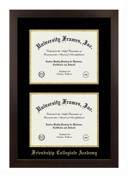 Friendship Collegiate Academy Double Diploma Frame in Manhattan Espresso with Black & Gold Mats for document: 8 1/2"h x 11"w  , document: 8 1/2"h x 11"w  