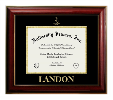 Landon Diploma Frame in Classic Mahogany with Gold Trim with Black & Gold Mats for document: 8 1/2"h x 11"w  