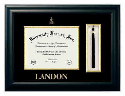 Landon Diploma with Tassel Box Frame in Satin Black with Black & Gold Mats for document: 8 1/2"h x 11"w  