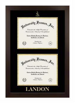 Landon Double Diploma Frame in Manhattan Espresso with Black & Gold Mats for document: 8 1/2"h x 11"w  , document: 8 1/2"h x 11"w  