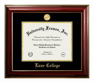 Lane College Diploma Frame in Classic Mahogany with Gold Trim with Black & Gold Mats for document: 8 1/2"h x 11"w  