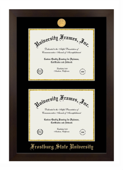Frostburg State University Double Diploma Frame in Manhattan Espresso with Black & Gold Mats for document: 8 1/2"h x 11"w  , document: 8 1/2"h x 11"w  
