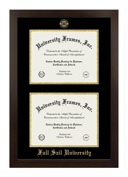 Full Sail University Double Diploma Frame in Manhattan Espresso with Black & Gold Mats for document: 8 1/2"h x 11"w  , document: 8 1/2"h x 11"w  