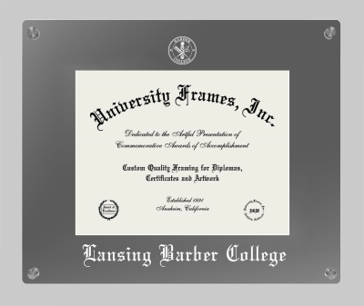Lansing Barber College Lucent Clear-over-Smoke Frame in Lucent Smoke Moulding with Lucent Smoke Mat for document: 8 1/2"h x 11"w  