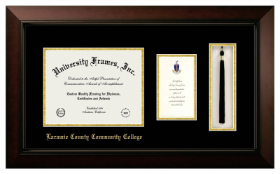 Laramie County Community College Diploma with Announcement & Tassel Box Frame in Legacy Black Cherry with Black & Gold Mats for document: 8 1/2"h x 11"w  , diploma: 7"h x 4"w  