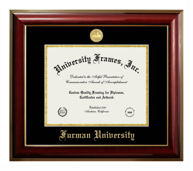 Furman University Diploma Frame in Classic Mahogany with Gold Trim with Black & Gold Mats for document: 8 1/2"h x 11"w  
