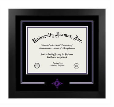 Furman University Logo Mat Frame in Manhattan Black with Black & Purple Mats for document: 8 1/2"h x 11"w  