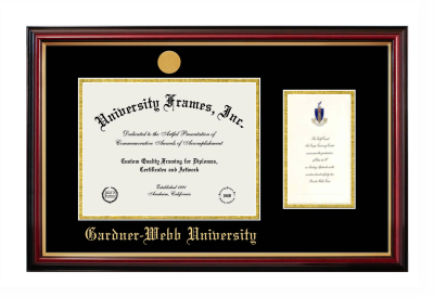 Gardner-Webb University Diploma with Announcement Frame in Petite Mahogany with Gold Trim with Black & Gold Mats for document: 8 1/2"h x 11"w  , diploma: 7"h x 4"w  