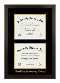 GateWay Community College (AZ) Double Diploma Frame in Manhattan Espresso with Black & Gold Mats for document: 8 1/2"h x 11"w  , document: 8 1/2"h x 11"w  