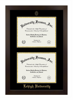 Lehigh University Double Diploma Frame in Manhattan Espresso with Black & Gold Mats for document: 8 1/2"h x 11"w  , document: 8 1/2"h x 11"w  