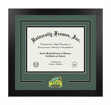 George Mason University Volgenau School of Engineering Logo Mat Frame in Manhattan Black with Forest Green & Black Mats for document: 8 1/2"h x 11"w  
