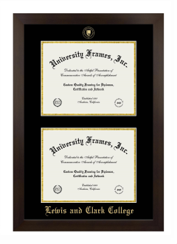 Lewis and Clark College Double Diploma Frame in Manhattan Espresso with Black & Gold Mats for document: 8 1/2"h x 11"w  , document: 8 1/2"h x 11"w  