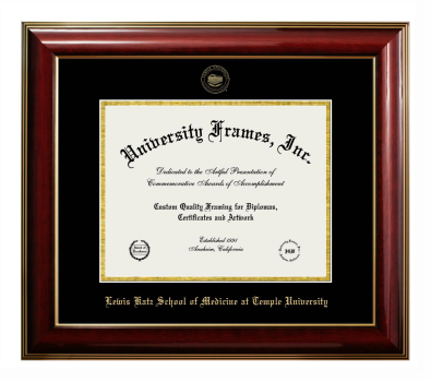 Lewis Katz School of Medicine at Temple University Diploma Frame in Classic Mahogany with Gold Trim with Black & Gold Mats for document: 8 1/2"h x 11"w  