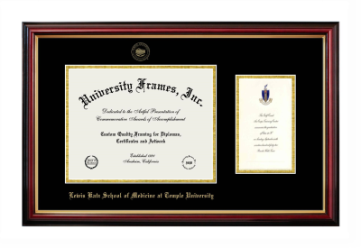 Lewis Katz School of Medicine at Temple University Diploma with Announcement Frame in Petite Mahogany with Gold Trim with Black & Gold Mats for document: 8 1/2"h x 11"w  , diploma: 7"h x 4"w  